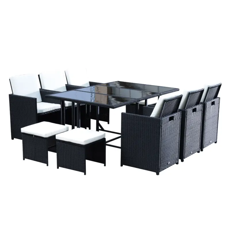 Bestseller Outsunny Set e Mobilier de Gradina in PE Rattan Set de Pranz 11 bucati cu Perne, Negru