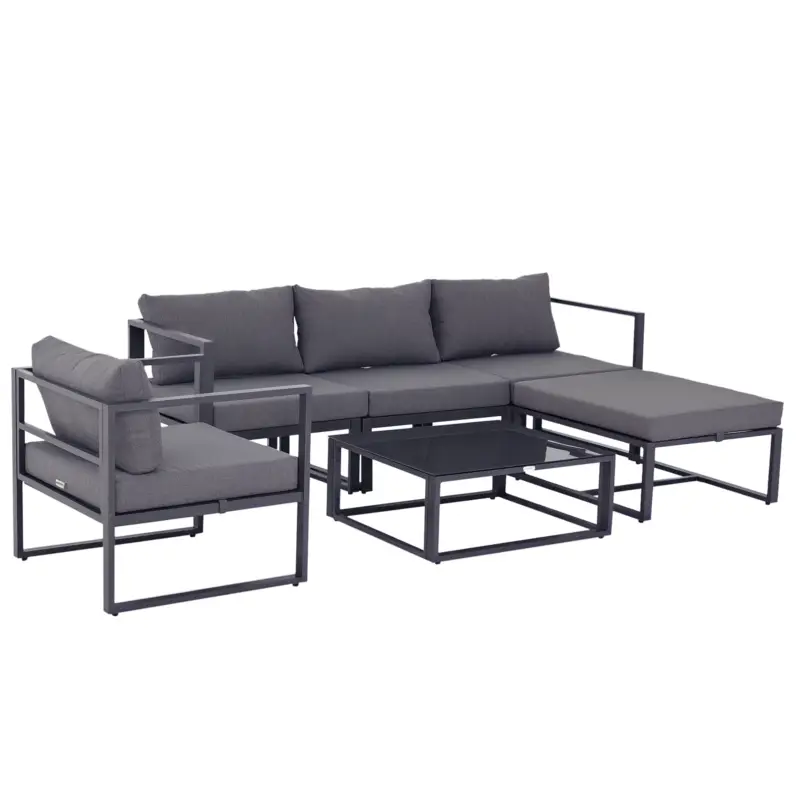 Discount Outsunny set de mobilier de grădină 6 piese, canapele și scaune aluminiu, poliester, sticlă, pentu 4–5 persoane gri