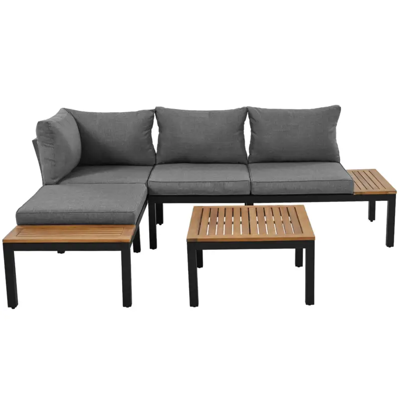 Set mobilier de grădină, cu 2x canapele de două locuri, 2x mese auxiliare, 1x masă, Gri Livrare gratuită