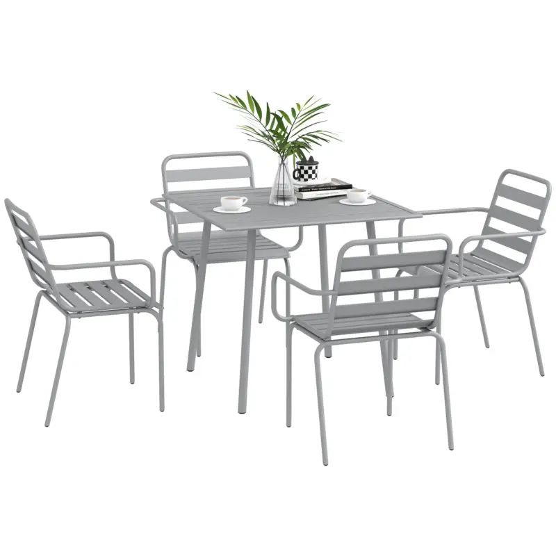 Livrare gratuită Outsunny set de masă de grădină 5 piese, mobilier exterior rezistent la intemperii, design modern, 80x80x74 cm, gri