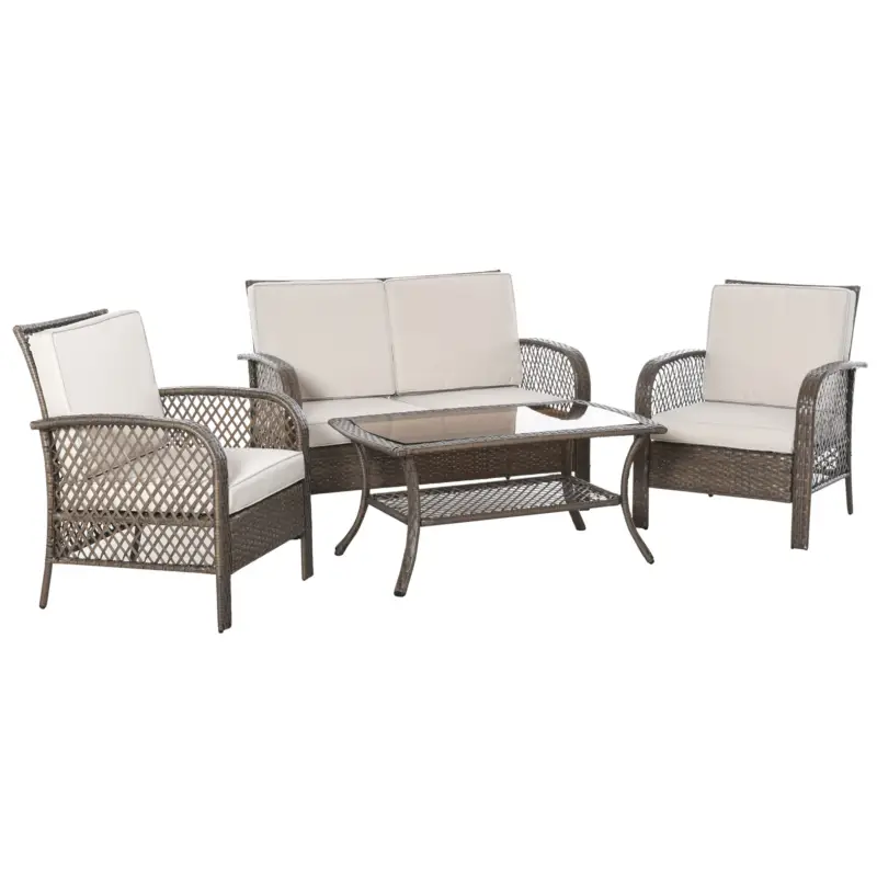 Cumpără online Outsunny Set Masa Scaune Canapea de Exterior Mobilier de gradina din Ratan Maro