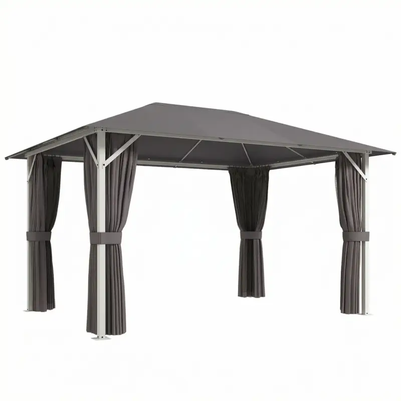 Outsunny Pavilion cca. 4x3 m Rezistent la apă Stabil Rezistent la iarnă Pavilion de grădină cu plasă anti-țânțari 4 părți laterale Ventilație Orificii de drenaj Ofertă exclusivă