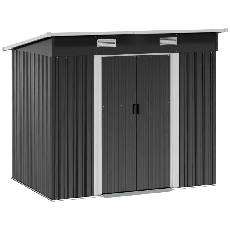 Outsunny Şopron din metal 2,3 m² 207 x 130 x 182 cm șopron cu acoperiş în pantă fereastră cadru pentru pardoseală negru Lichidare de stoc