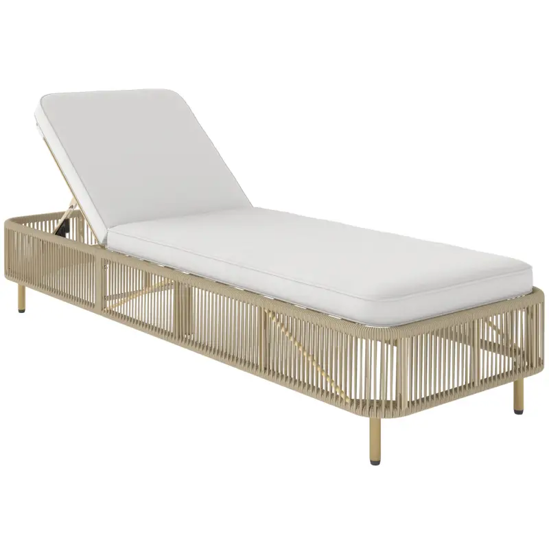 Outsunny Șezlong din ratan, șezlong outdoor din PE-Rattan reglabil în 5 poziții cu pernă, șezlong de grădină Super ofertă