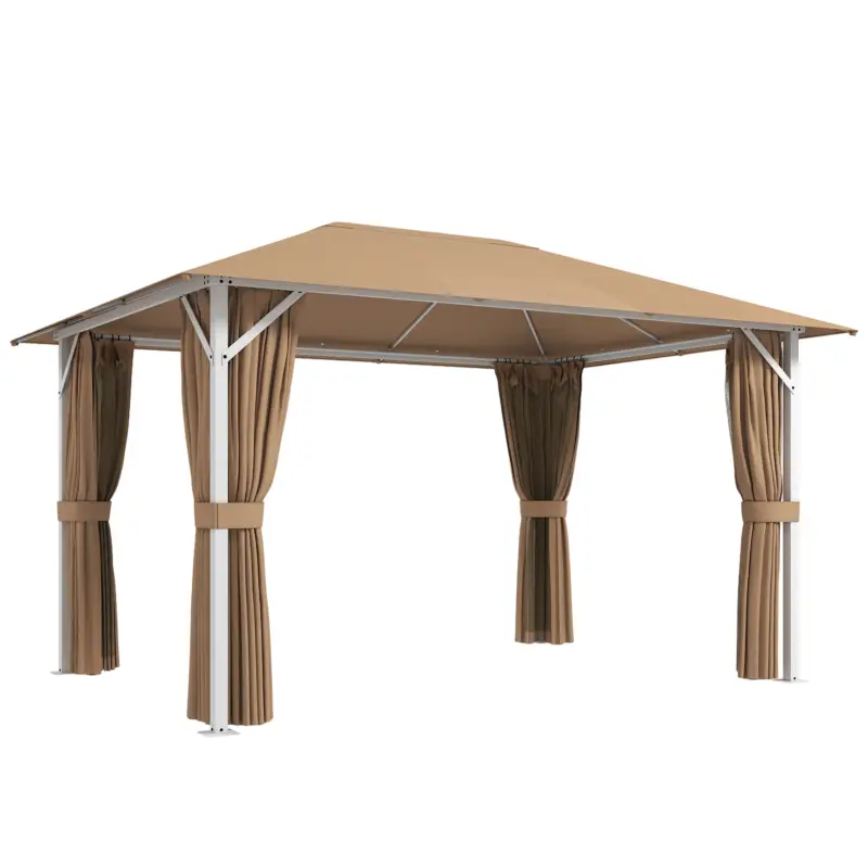 Outsunny Tonelă de Grădină Pavilion Structură Metalică Stabilă 60mm Protecție UV50+ și 10 Orificii de Drenaj 394x294x255cm kaki Reducere specială
