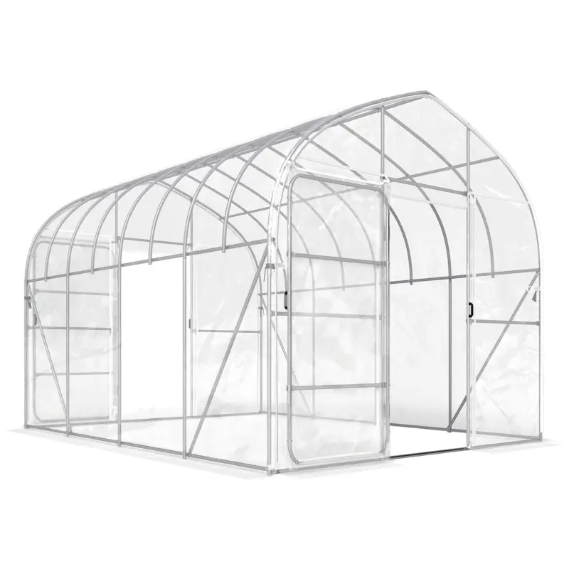 Outsunny Seră tunel cu învelitoare PO, 2 uși cu balamale, seră încălzită cu structură optimizată, transparentă Reducere specială