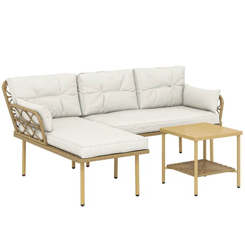 Outsunny Set mobilier de grădină colț 4 pers. 3 piese cu 1 masă de cafea perne confort incluse rășină împletită crem Cel mai vândut