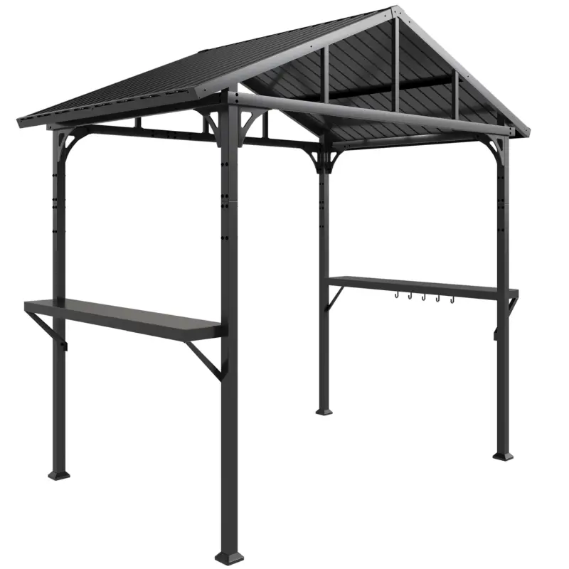 Reducere specială Outsunny Pavilion pentru grătar 2,52 x 1,56 m, pavilion impermeabil cu acoperiș în două ape, poliță laterală, cârlige, cadru din oțel, Negru