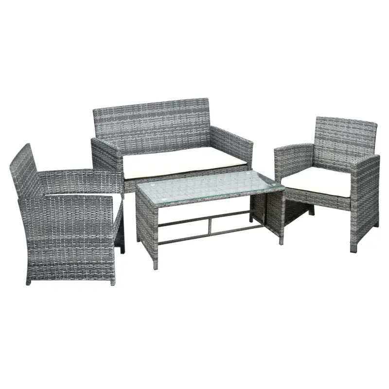Outsunny Set Mobilier de Extern in PE Rattan Canapea si 2 Fotolii si Perna Gri Ofertă exclusivă