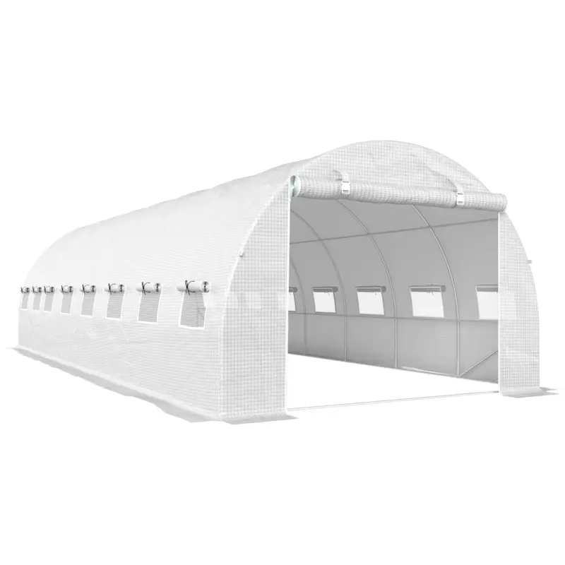 Preț redus Outsunny Seră tunel de grădină 24 m² 8L x 3l x 2H m - 16 ferestre, ușă rulabilă cu fermoar, oțel galvanizat, prelată PE, Alb