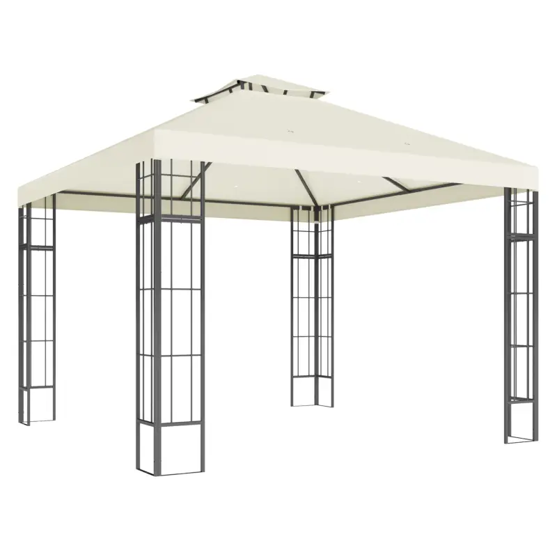 Outsunny Pavilion de grădină 3 x 3 m, design cu două niveluri, Protecție UV30+, Rezistent la UV, Protecție solară, Cadru din metal, Crem Plată sigură