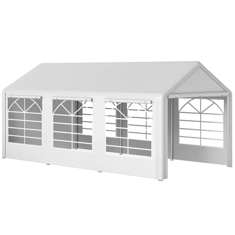 Outsunny Cort de Gradină cu Ferestre Laterale, Uși cu Balama și Copertină Anti UV, 600x300x280 cm, Alb Cumpără online