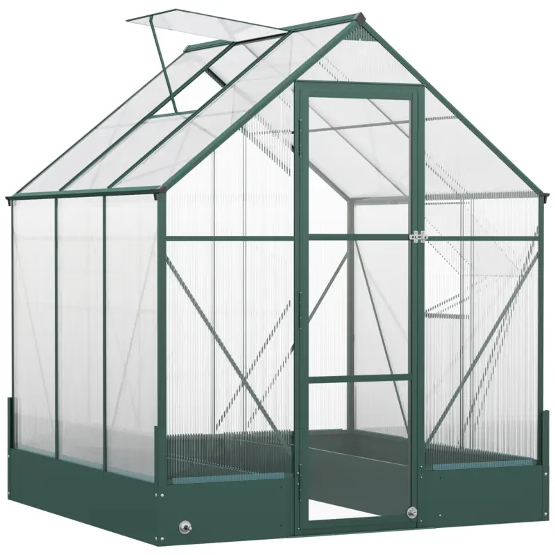 Outsunny Sera pentru Gradina din Policarbonat si Aluminiu, cu Ferestre si Vase, Baza Inclusa, 190x190x220cm Ieftin