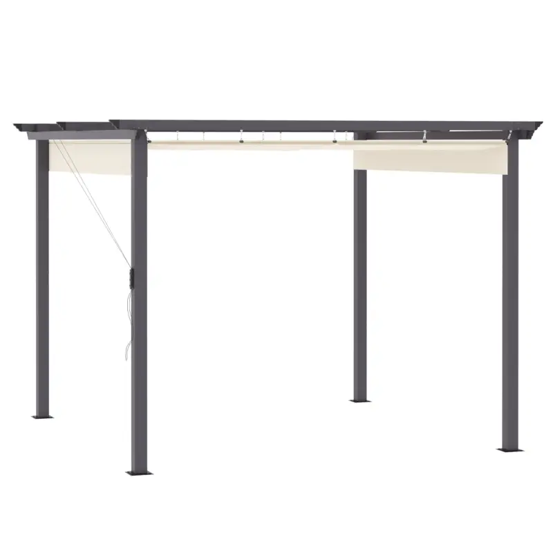 Outsunny Foișor de Grădină cu Copertină Retractabilă, Pergolă de Exterior cu Structură din Aluminiu, 2.95x2.95x2.16 m, Alb Crem Mai ieftin