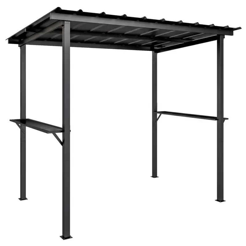 Outsunny Pavilion pentru grătar 2,71 x 1,82 m pavilion de grădină cu acoperiș înclinat, rafturi laterale, protecție UV 50+ Negru Livrare expres
