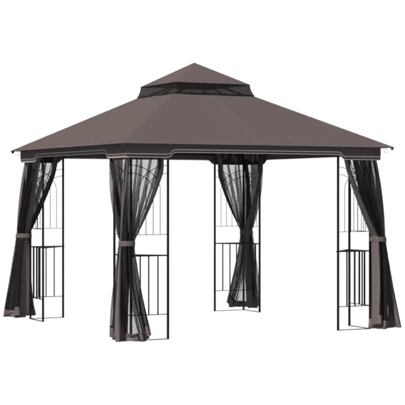 Cumpărături sigure Outsunny Foisor de Gradina 3x3m cu acoperis dublu si plasa de tantari, in Metal Negru