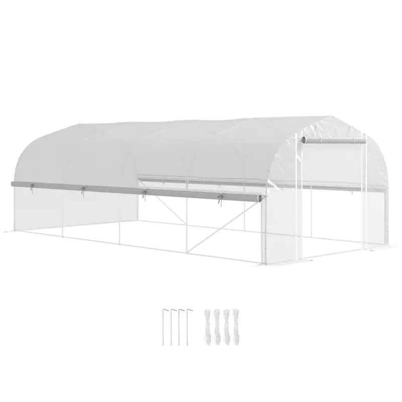Outsunny Sera 6x3x2 m, accesibilă, 8 ferestre, ușă, plasă contra insectelor, cadru metalic, Alb Cumpără online
