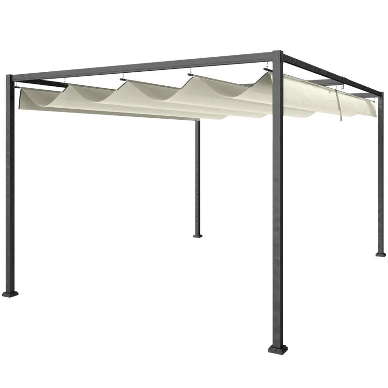 Outsunny Pergolă de Grădină 4x3m cu Acoperiș Retractabil din Poliester, Rezistentă, Crem Preț promoțional