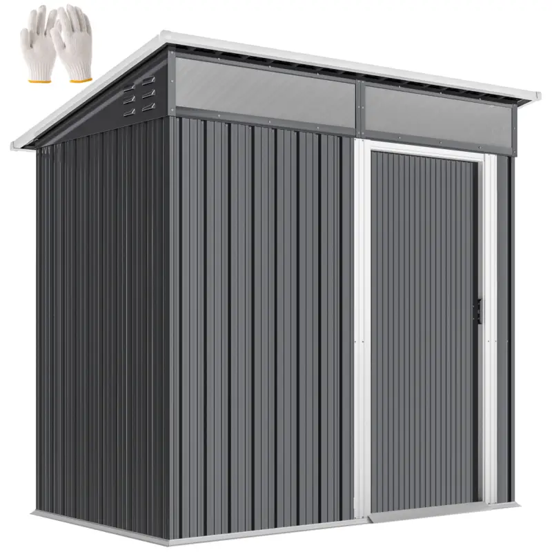 Calitate înaltă Outsunny Depozit de grădină, Casa de unelte cu ferestre, Orificii de ventilare, Ușă glisantă, Oțel impermeabil, rezistent la intemperii, Gri închis