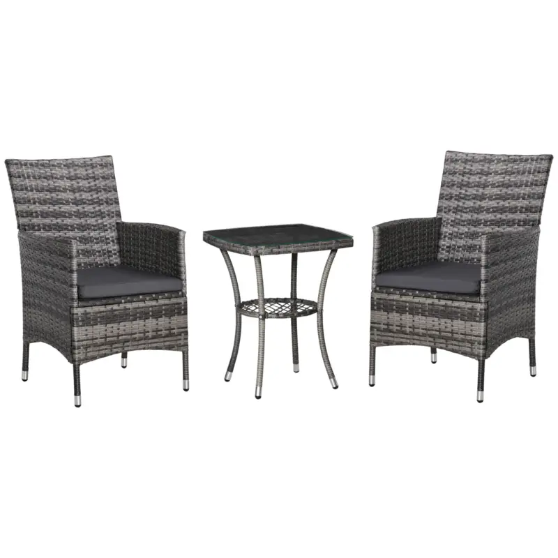Set de mobilier de balcon Outsunny pentru 2 persoane, Set de scaune din ratan, Set de mobilier de grădină Polyrattan, Gri închis Nu rata