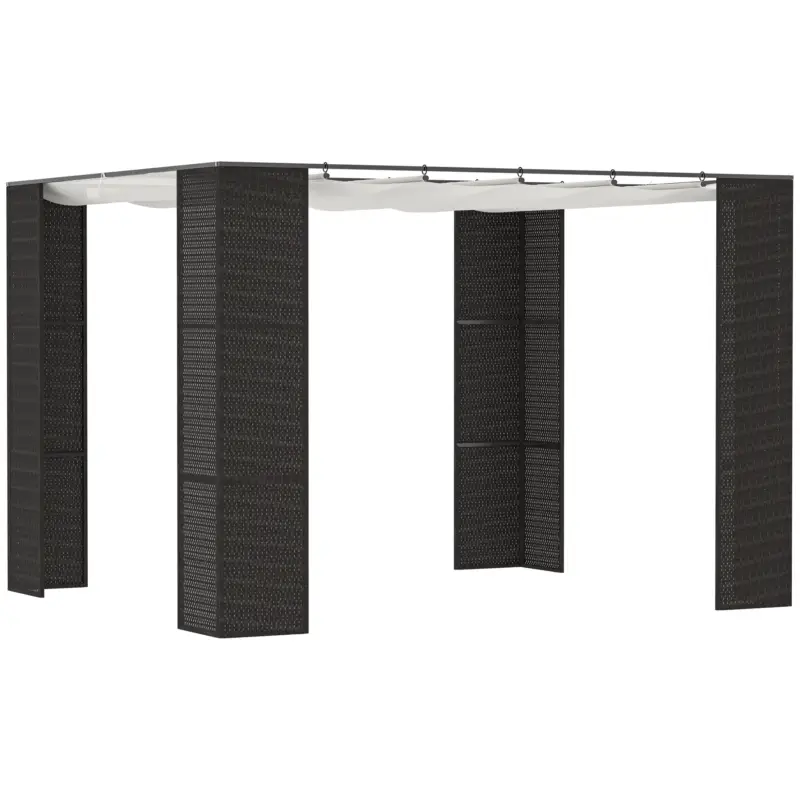Livrare gratuită Foisorul Pergola de Gradina Outsunny 2,98x2,98m cu Copertina Retractabila, Structura Metalica si Coloane din Rattan PE, Negru si Alb