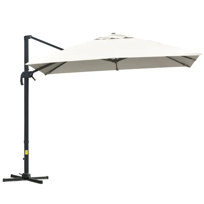 Outsunny Umbrelă suspendată 3x3 m, inclinabilă, cu manivelă și bază în cruce, din oțel și poliester, alb crem Ofertă de sezon