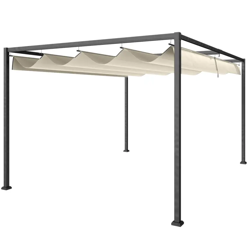 Preț redus Outsunny Pergolă Gazebo pentru Exterior 3x2 m cu Acoperiș Retractabil din Metal și Poliester, Crem și Gri