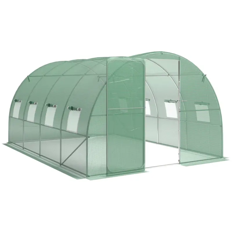 Outsunny Seră tunel pentru grădină 12 m², seră tunel 295x400x200 cm ușă și 8 ferestre, husă PE 140 g/m² verde Preț promoțional