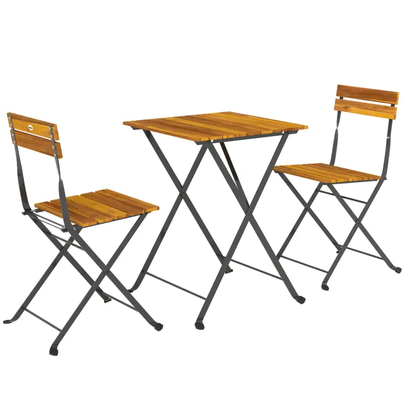 Outsunny Set bistrou de grădină 3 piese cu 2 scaune și masă de cafea din lemn de acacia și oțel efect lemn natural Reducere specială