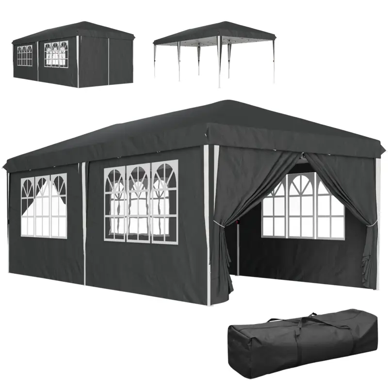 Ultima șansă Outsunny Pavilion Pliabil, Reglabil pe Înălțime cu Ferestre Laterale și Geantă de Transport, 596x300x270 cm, Gri