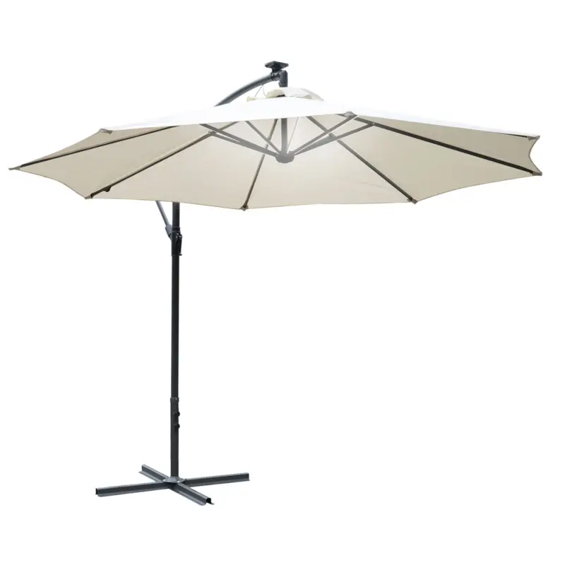Disponibil imediat Outsunny Umbrela de Soare cu Brat, Manivela si 8 benzi LED cu Energie Solara
