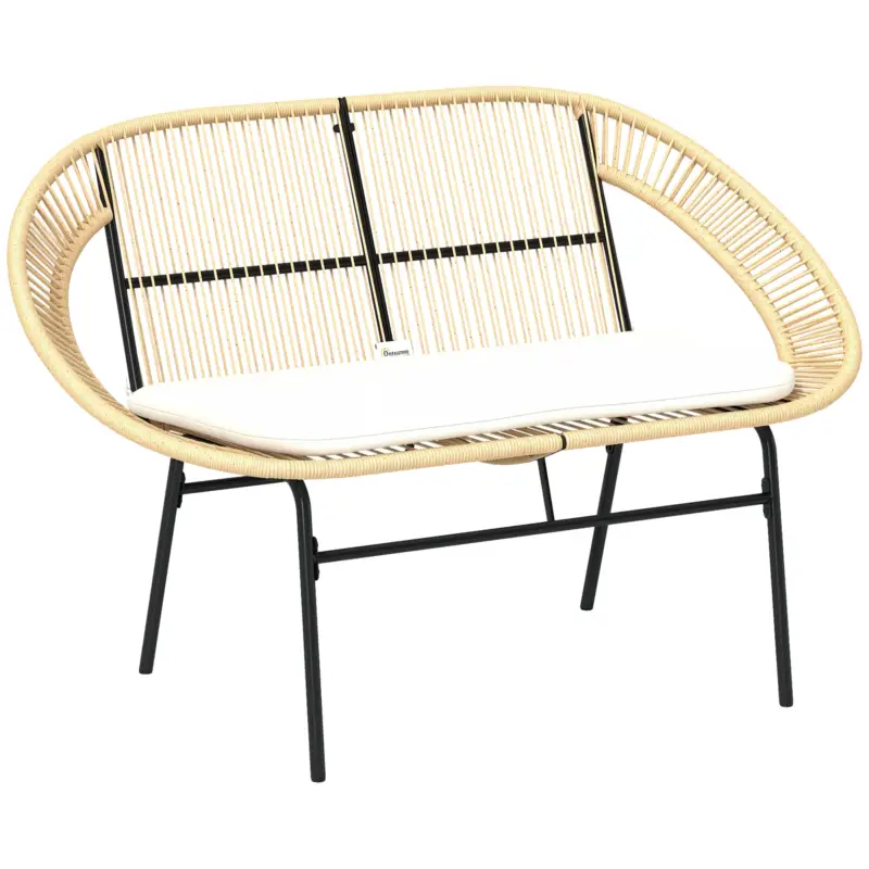 Outsunny Banc de grădină 2 locuri, banc exterior grădină din oțel, stil Acapulco, cu spătar și pernă, 126 x 72 x 83 cm, kaki Cel mai vândut