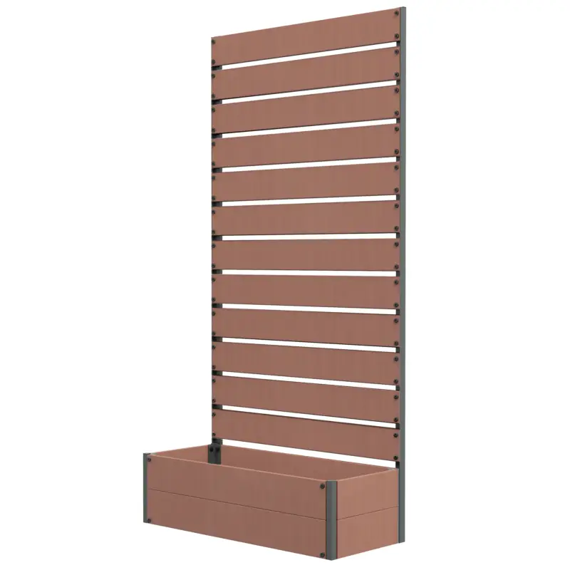 Outsunny Jardinieră ridicată cu grilaj pentru plante cățărătoare, ladă de flori de 64 L, compozit lemn-plastic și aluminiu Plată sigură