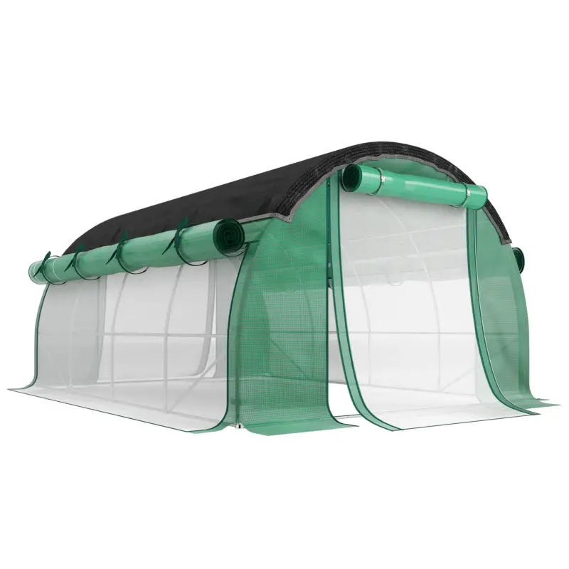 Preț promoțional Outsunny Seră de Grădină Tip Tunel 4x3x2 m cu Plasă de Umbrire, Seră pentru Grădină cu 8 Ferestre, 2 Uși și Pereți Laterali Rulanți, Cadru din Oțel și Acoperire din PE, pentru Legume și Flori, Verde