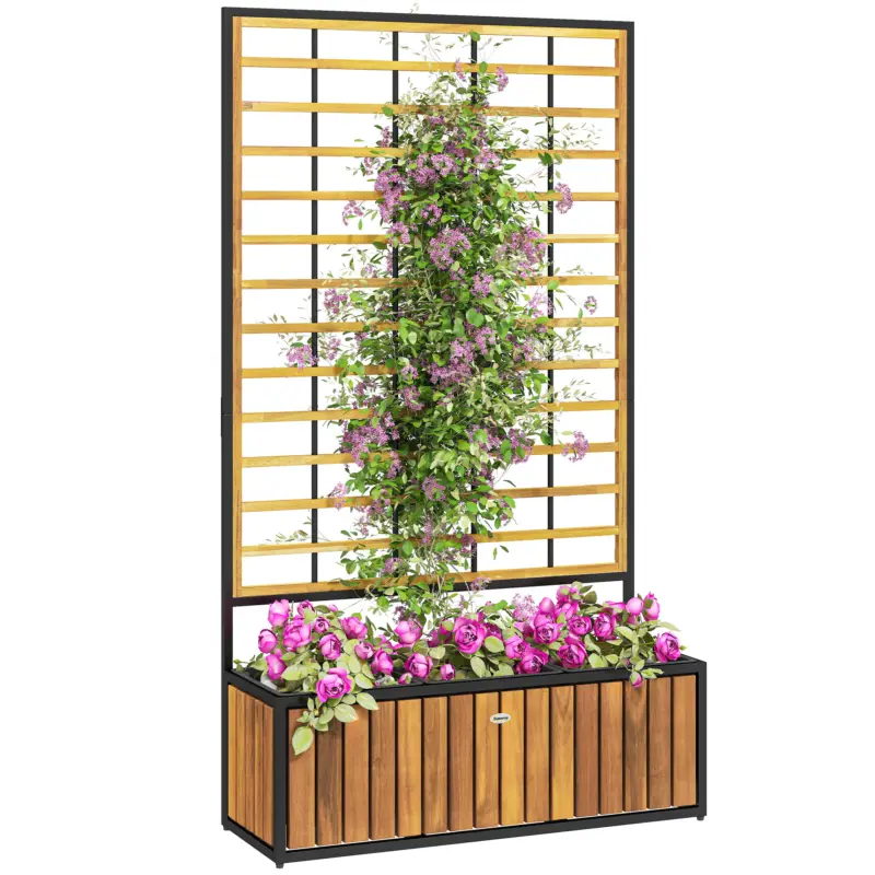 Reducere de preț Outsunny Jardiniere cu trei pat înalt de grădină orificii de drenaj din lemn de salcâm industrie 74 x 27 x 131 cm tec