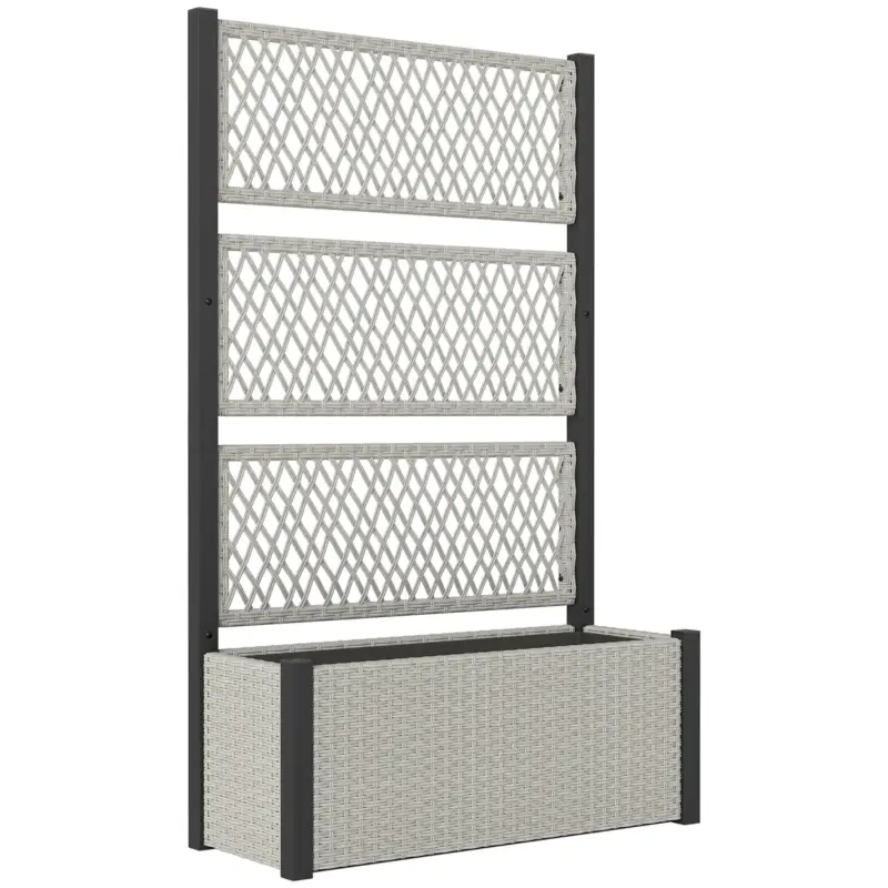 Outsunny Jardinieră înaltă cu spalier în aspect ratan, jardiniere cu suport pentru plante cățărătoare 90 x 35 x 148cm Gri Reducere de preț
