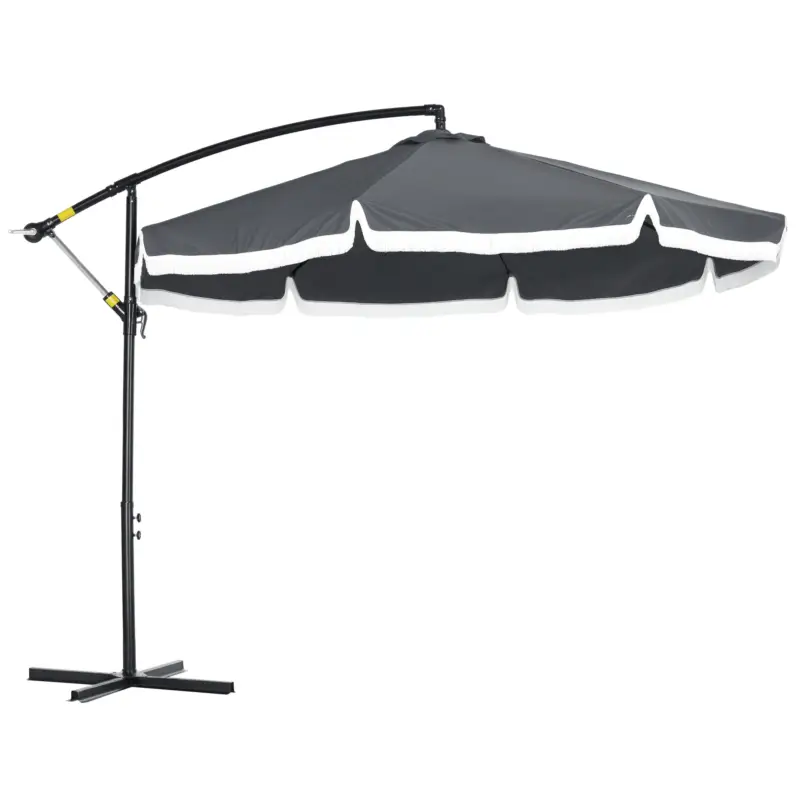 Outsunny Parasol de gradina Ø3 x 2,6 cm cu manivela si baza in forma de cruce 8 spițe si franjuri gri Doar azi