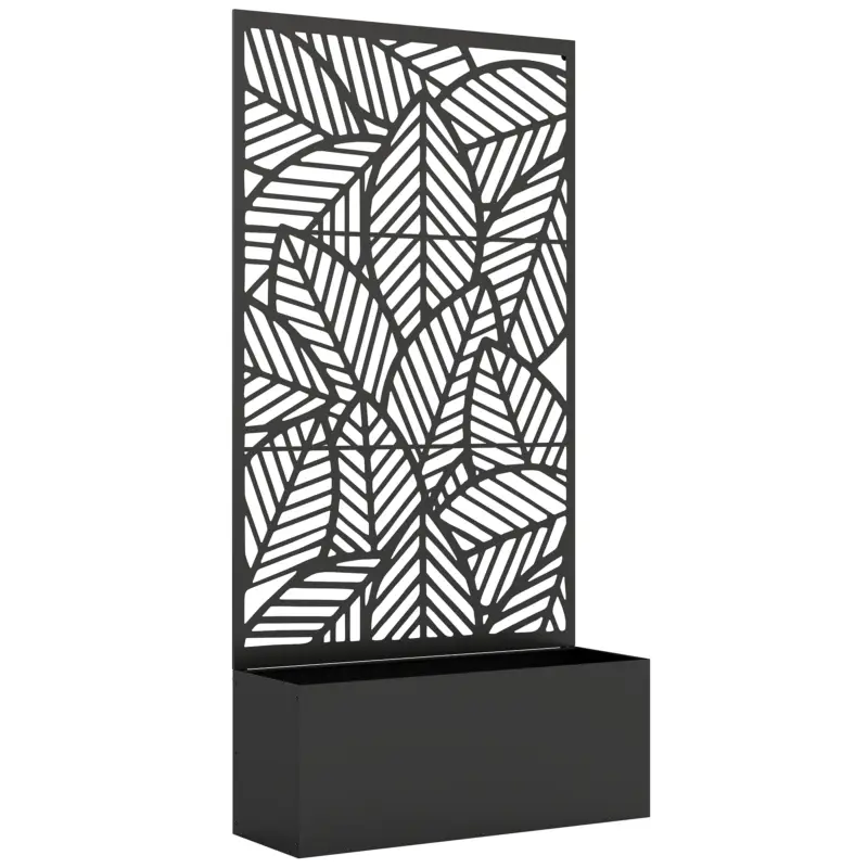Reducere Outsunny Jardinieră cu spalier, ladă pentru flori, pat ridicat cu panou de intimitate, pentru plante cățărătoare, metal, 90 x 30 x 170 cm, negru