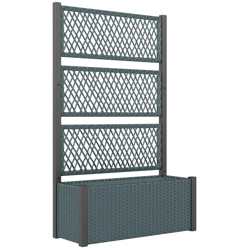 Outsunny Jardinieră înaltă cu spalier în aspect rattan, ghiveci cu suport pentru cățărătoare 90 x 35 x 148 cm Gri închis Comandă acum