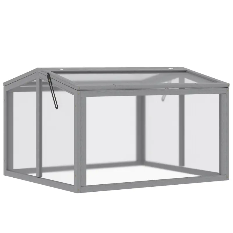 Outsunny Seră tip cutie pentru răsaduri, pat pentru plante cu capac din lemn și policarbonat, rezistent la intemperii, Gri deschis 90 x 80 x 58 cm Ofertă de sezon