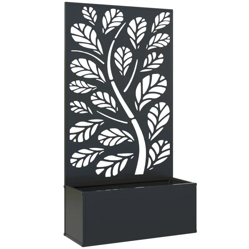 Preferatul clienților Outsunny Jardinieră cu spalier cu model crenguțe și frunze, cuvă pentru flori, pentru plante cățărătoare, metal 61 x 23 x 113 cm negru
