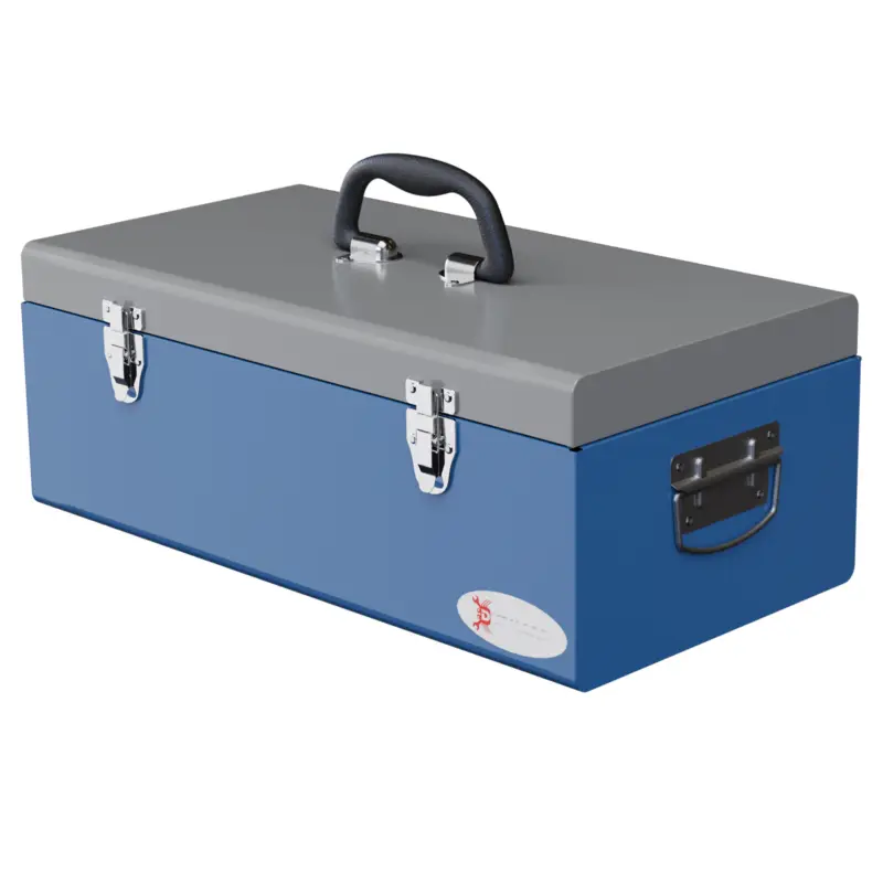 DURHAND Caisse boite à outils en métal transportable cu 3 mânere, 2 încuietori, dim. 50L x 26l x 18,5H cm, bleu Retur gratuit