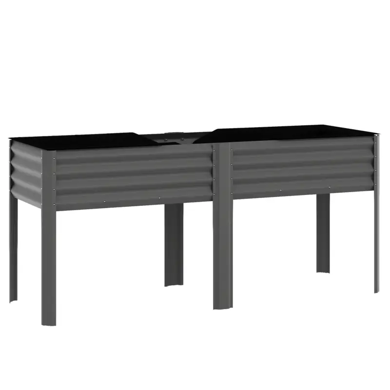 Ofertă Outsunny Pat de grădină înălțat din metal, cutie de plantare extra mare cu traverse de întărire și insert din material nețesut, 180 x 55 x 80 cm, gri închis