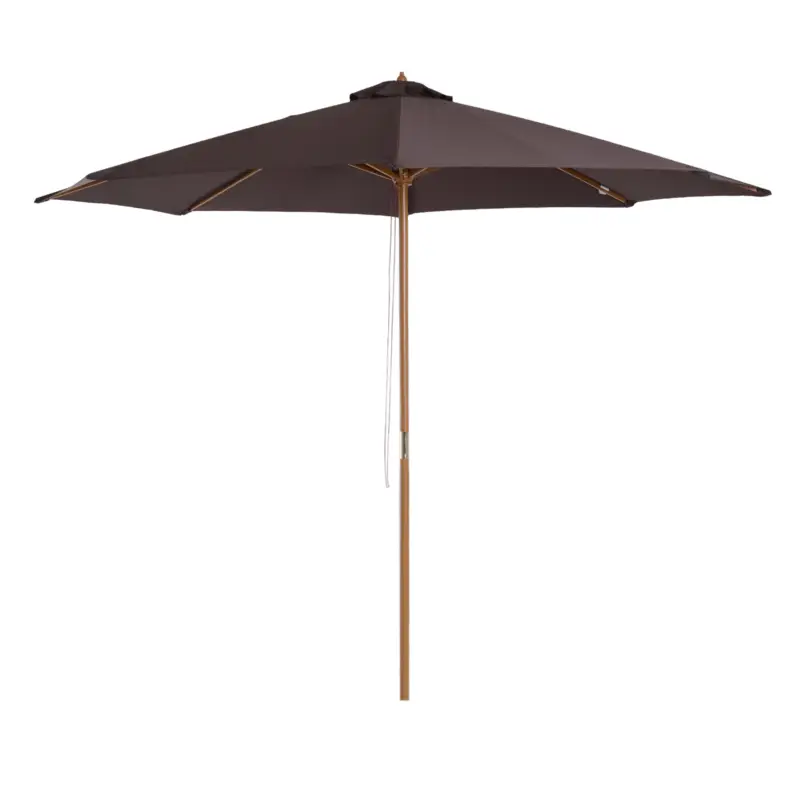 Outsunny Umbrela de Gradina cu Stalp din Lemn si Sipci, Parasolar pentru Exterior din Poliester, Φ300x250cm, Cafeniu Cumpără acum