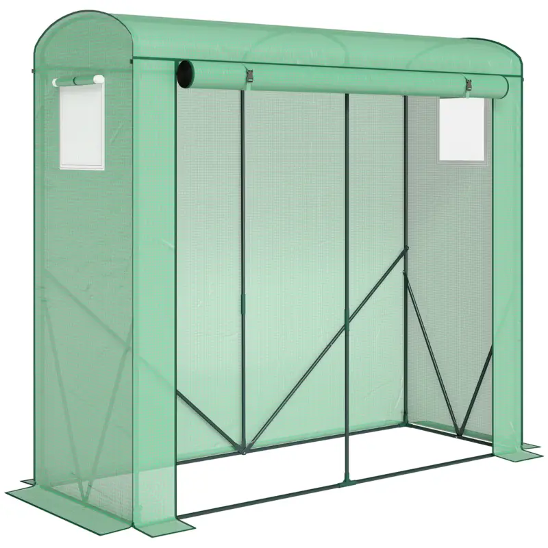 Outsunny Seră cu ferestre cu plasă și ușă rulantă, seră cu folie și cadru din oțel 200 x 75 x 188 cm Verde Discount