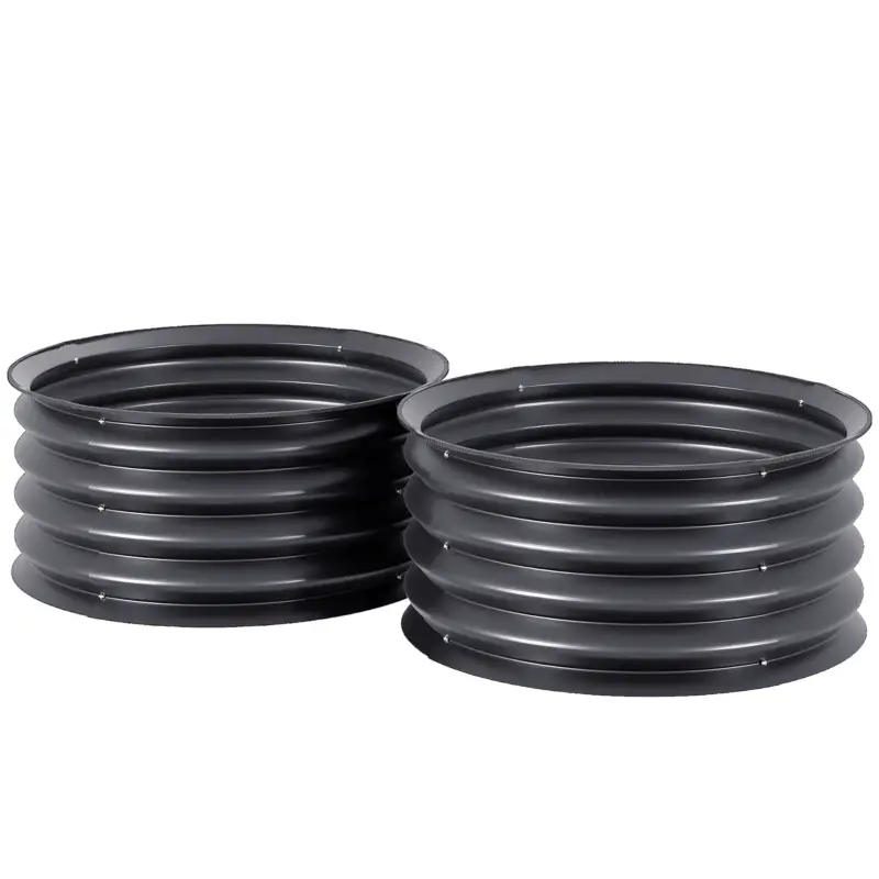 Preț promoțional Outsunny Set de 2 containere de plantare galvanizate, Ø60 x 30H cm, ghivece cu fund deschis pentru diferite plante, Gri închis