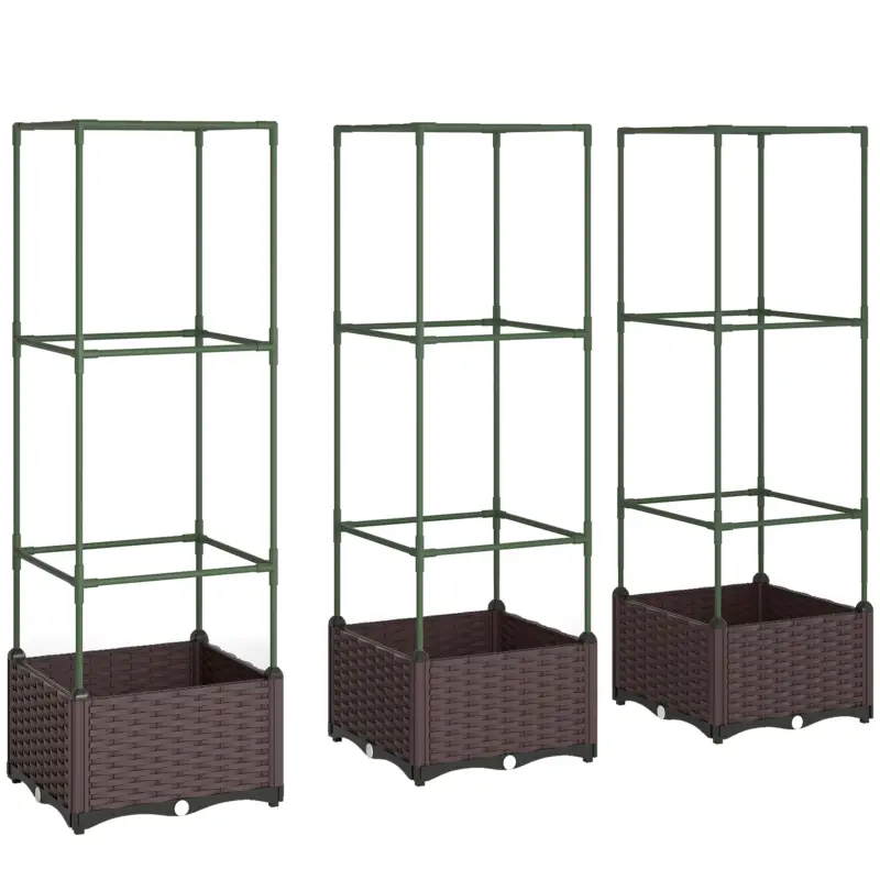 Doar azi Outsunny Jardinieră înălțată cu spalier set de 3 jardiniere cu orificii de scurgere