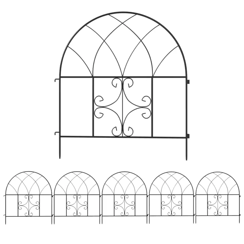 Promoție Outsunny Gard de grădină Gard Oțel 300 cm x 70 cm înălțime Gard decorativ din grilaj Set elemente de gard Negru