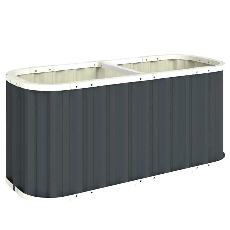 Retur ușor Outsunny Pat înălțat metalic 136 x 53 x 61 cm, adânc, pentru grădină, cu margini de protecție, etichete pentru plante, mănuși, fund deschis