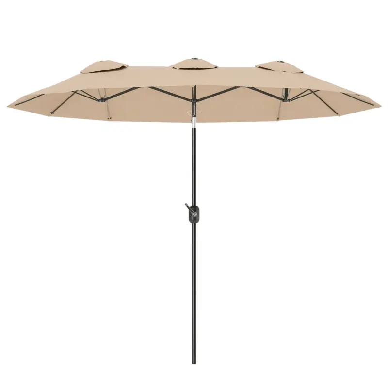 Ofertă exclusivă Outsunny Umbrelă Dublă Înclinabilă la 45° cu Manivelă și Orificii de Ventilație, din Oțel și Poliester, 285x147x227 cm, Culoare Cafea
